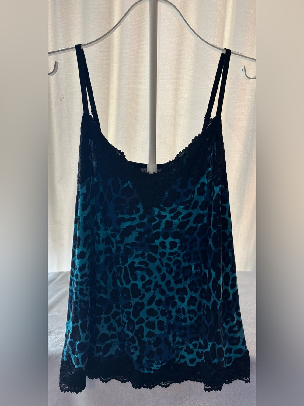 Lane Bryant Teal and Black Leopard Print Lace Trim Cami